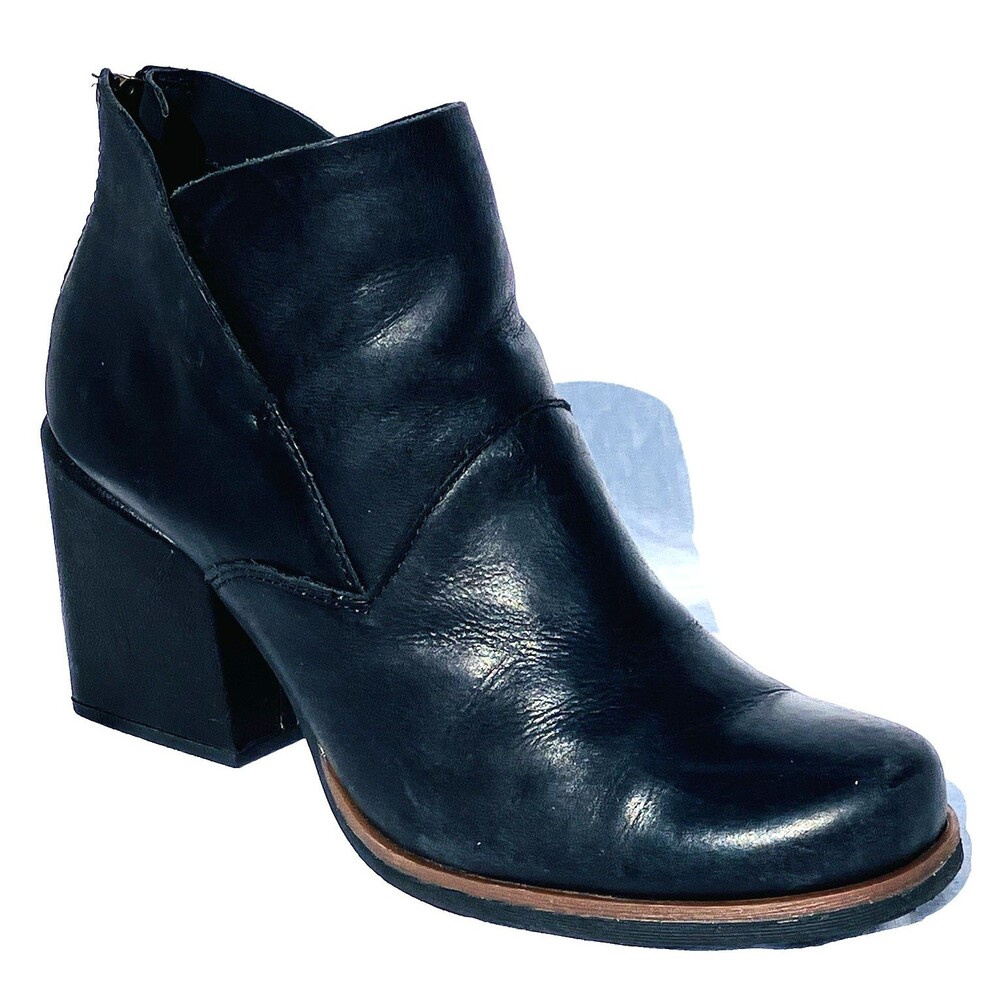 Korks Ankle Boots Chelsea Chunky Heels High Leather 10 Zip Black Boho Goth Vamp
